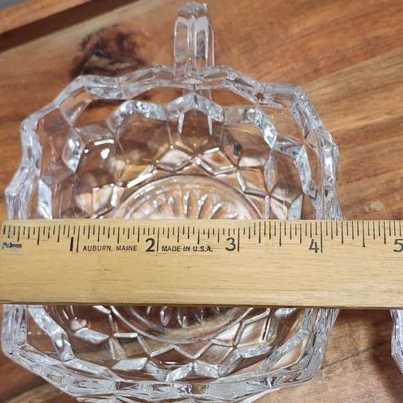 2 Fostoria American Cubist Glass Bowl 4.5" Round Dish + Square Nappy handled 80s - Picture 9 of 11